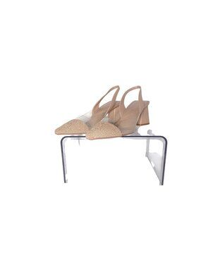 Zara Womens Beige Slingback Block Heel Shoes With Transparent Vinyl Panels & Tex